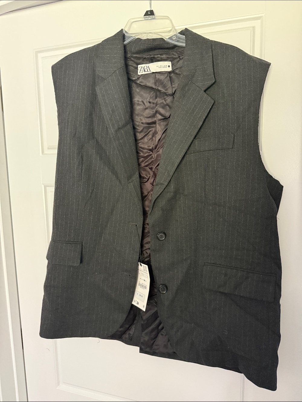 Zara Dark Gray Pinstripe Sleeveless Blazer Vest